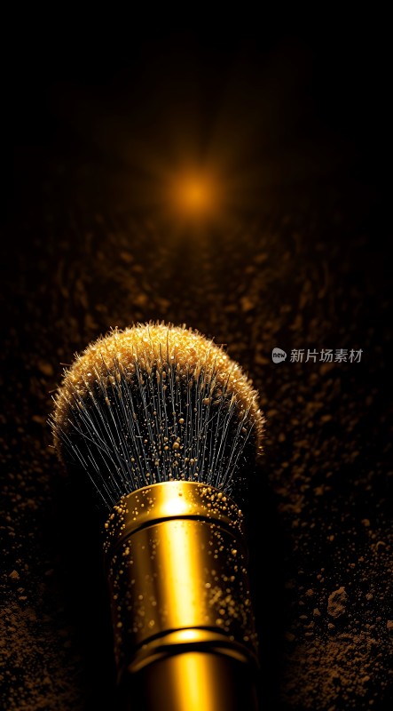 金色刷子闪耀光芒粉末飞扬背景昏暗光源明亮