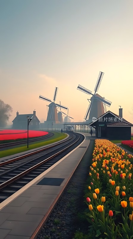 风车花海铁路旁