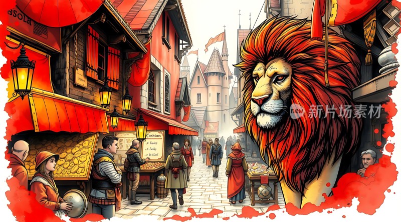 中世纪集市上的雄狮