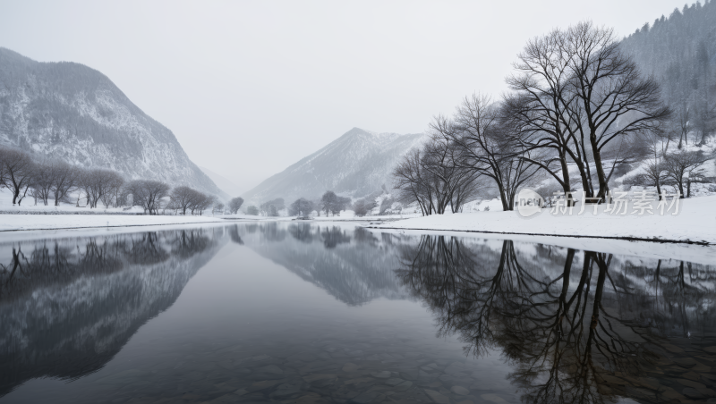 一条河流位于雪景之中高清风景图片