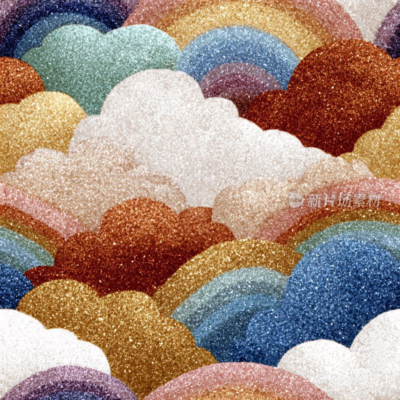 多彩闪光云朵插画背景