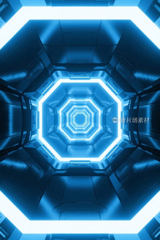 蓝色霓虹科技隧道