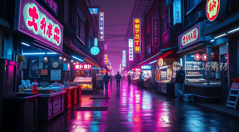 霓虹灯下的繁华夜市