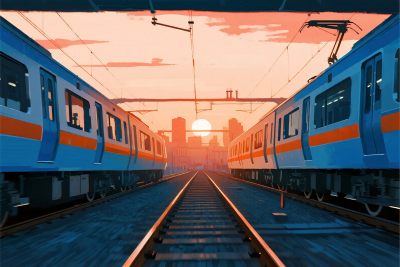 火车站台夕阳列车插画 火车站台夕阳列车插画