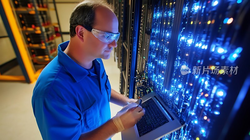 数据中心工程师检查服务器