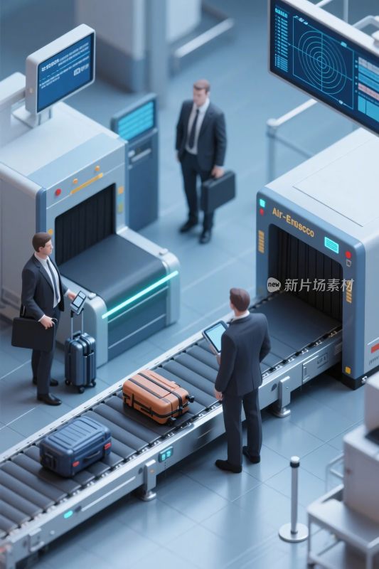 机场安检场景插画