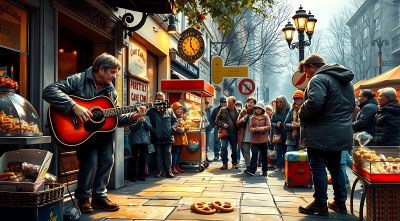 街头吉他手与观众互动