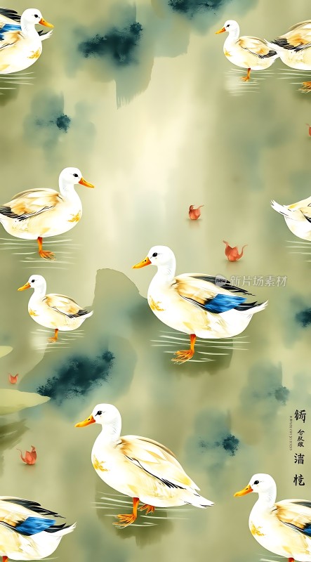 白鸭戏水图