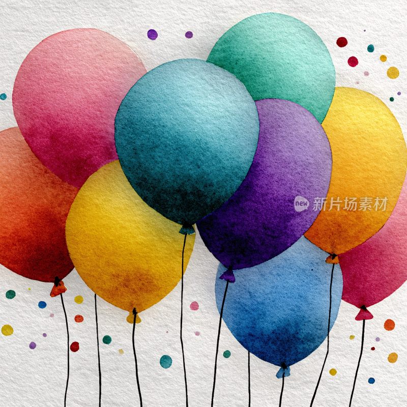 彩色水彩风格气球插画