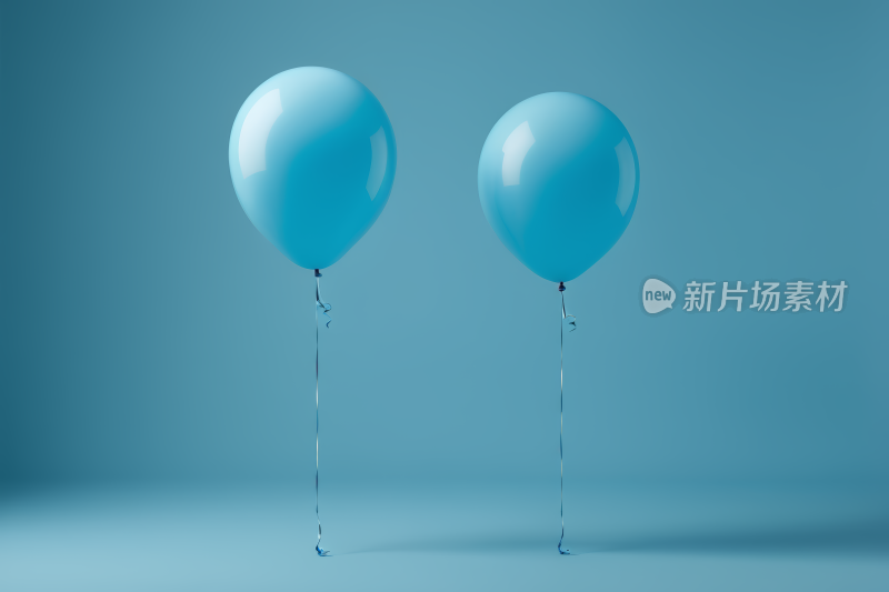 两个蓝色气球蓝色背景附一根绳子高清图片
