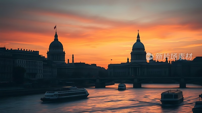 日落伦敦泰晤士河畔美景
