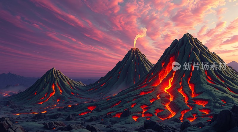 熔岩火山日落奇景