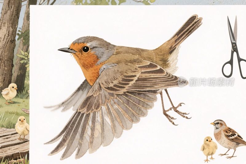 鸟类插画与工具元素