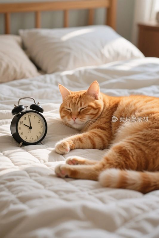 卧室橘猫与闹钟