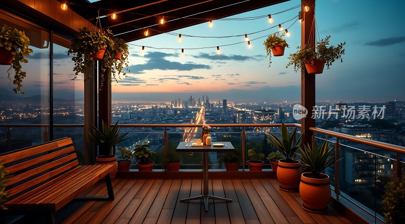 城市夜景下的温馨露台