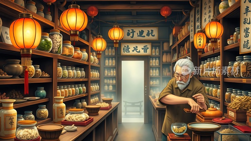 古法中药铺里的老中医