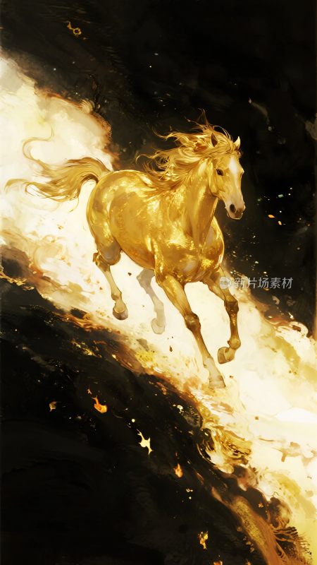 奔跑的金色火焰骏马