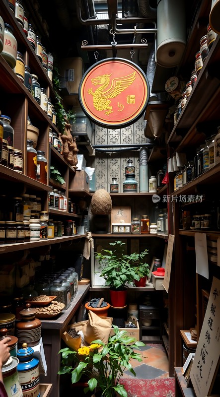 古色中药铺琳琅满目药材香