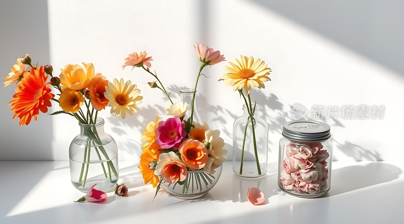 阳光下的多彩花艺展示