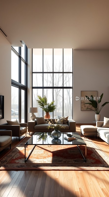 阳光洒满现代客厅绿植点缀温馨空间