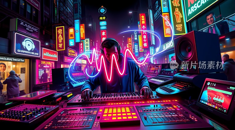 霓虹灯下的音乐创作之夜
