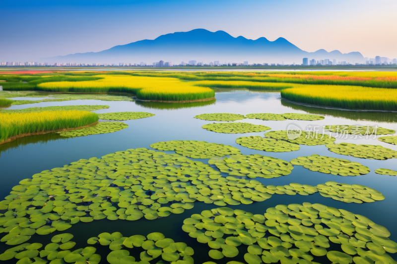 前景绿植的河流的景观高清图片