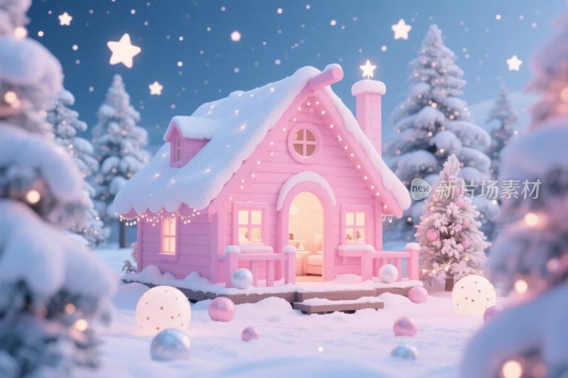 梦幻粉色雪屋