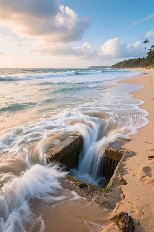 海滩海浪礁石景观