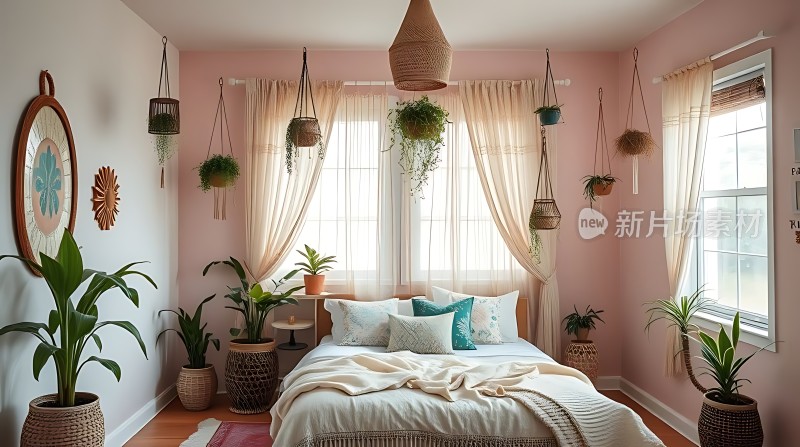 温馨卧室绿植环绕自然宁静