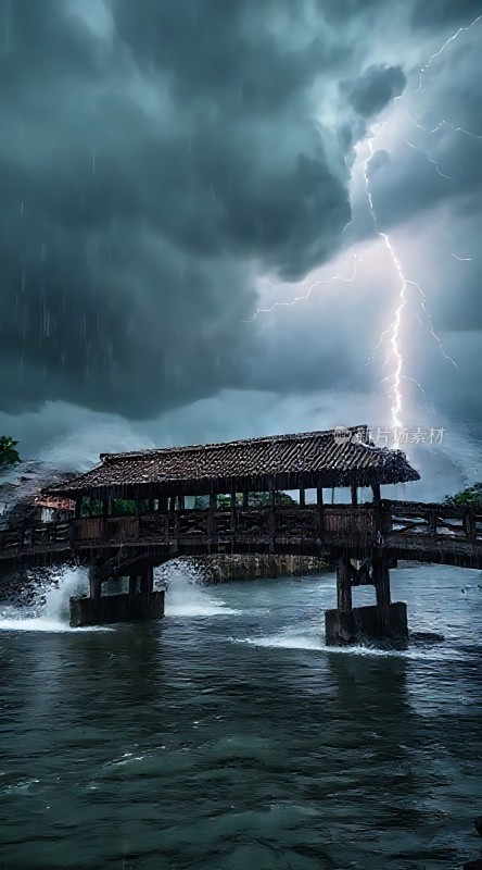 雷雨中的古桥