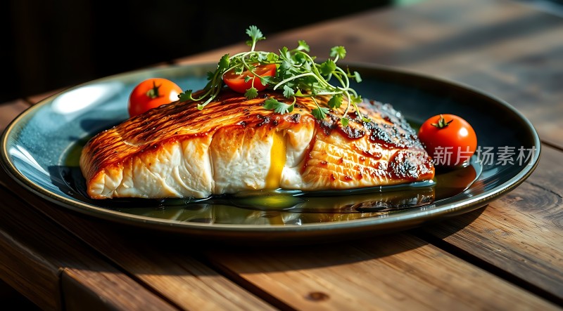 香煎三文鱼配番茄香菜