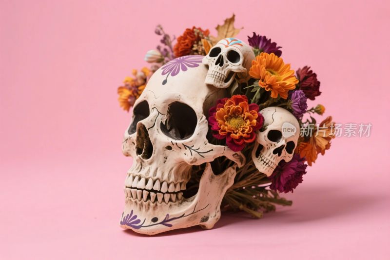 骷髅花卉艺术插画