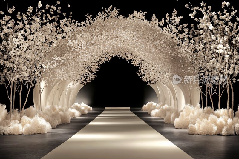 唯美白色花卉婚礼拱门场景