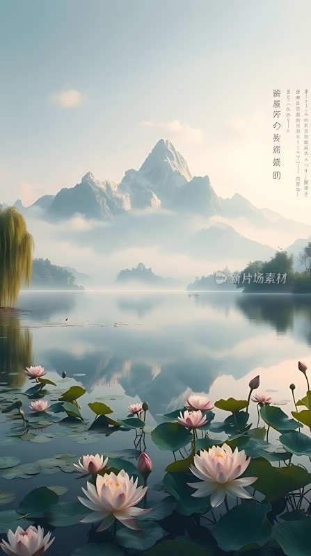 湖畔山色映荷花