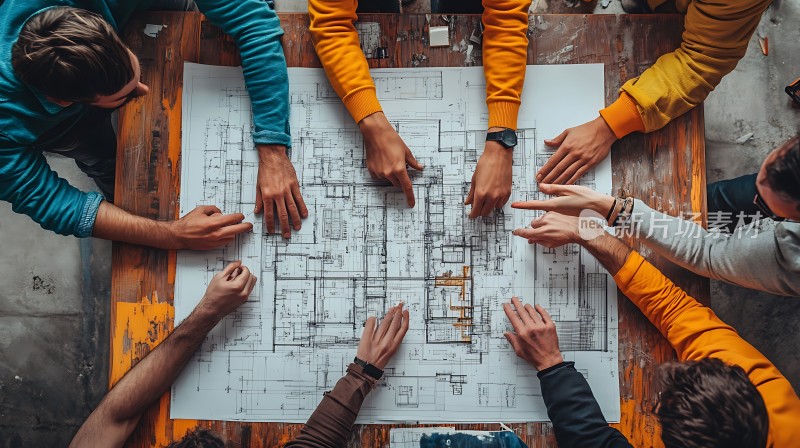 团队协作共同探讨建筑蓝图
