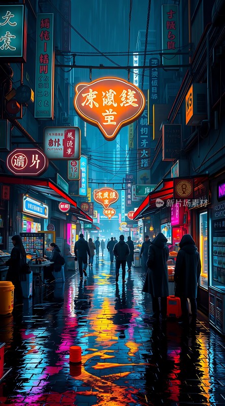 霓虹灯下的繁华夜市