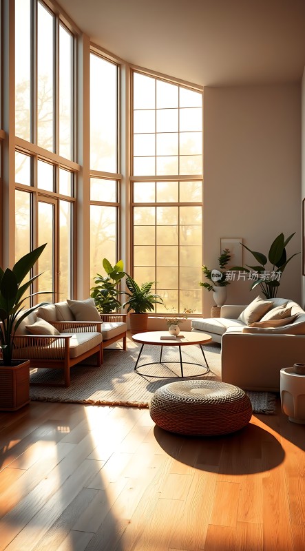 阳光午后温馨客厅绿意盎然舒适生活