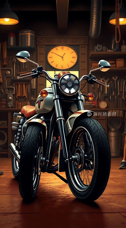 复古车库里的经典摩托车