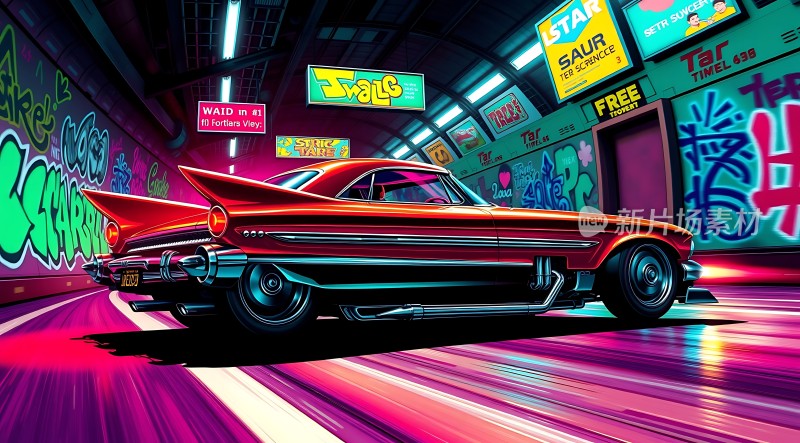 霓虹夜色中的复古座驾