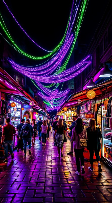 霓虹灯下的繁华夜市