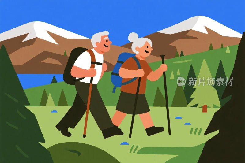老年夫妇户外徒步场景
