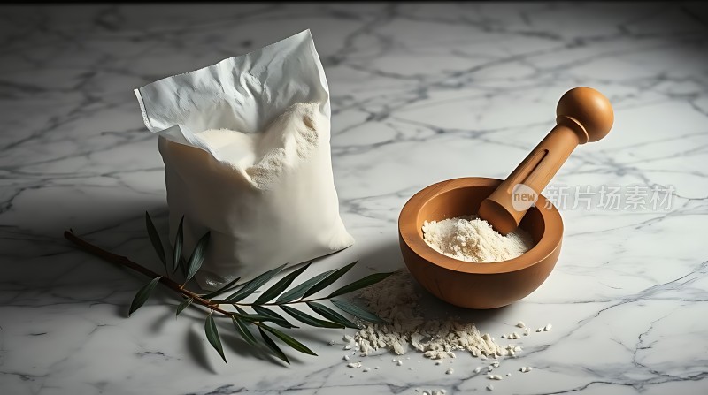 新片场素材 粉末与木制研钵