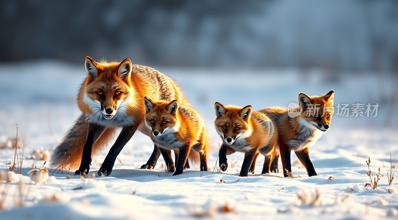 雪地三兄弟红狐一家亲