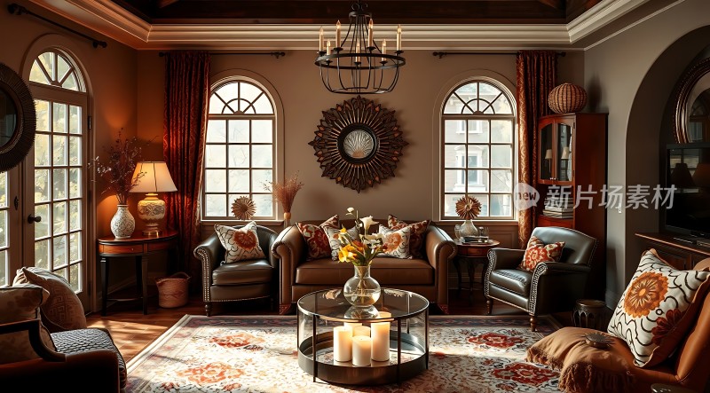 温馨客厅优雅沙发精美装饰自然光线舒适氛围