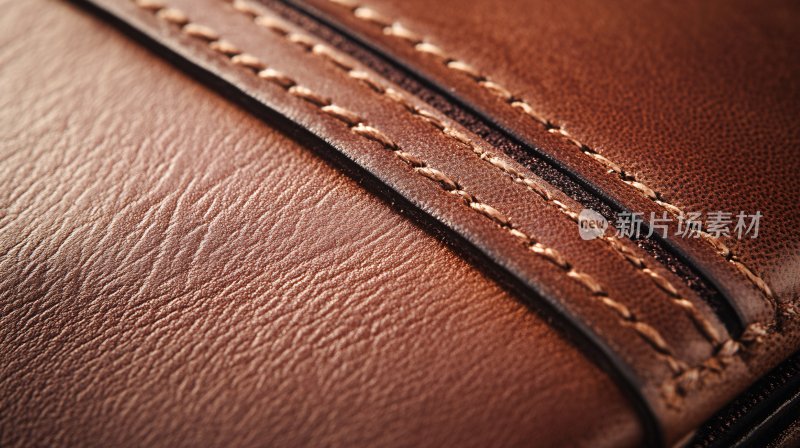 棕色皮革缝线特写
