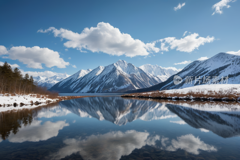 山倒映在湖中地面上有雪高清风景图片