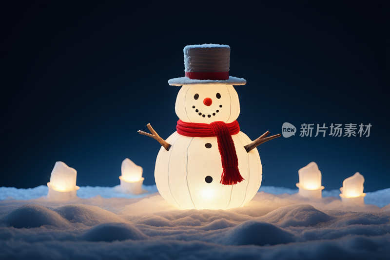 雪地里一个戴着帽子和围巾的雪人背景图片