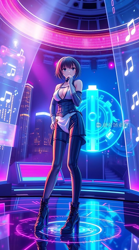 霓虹舞台上的未来女歌手