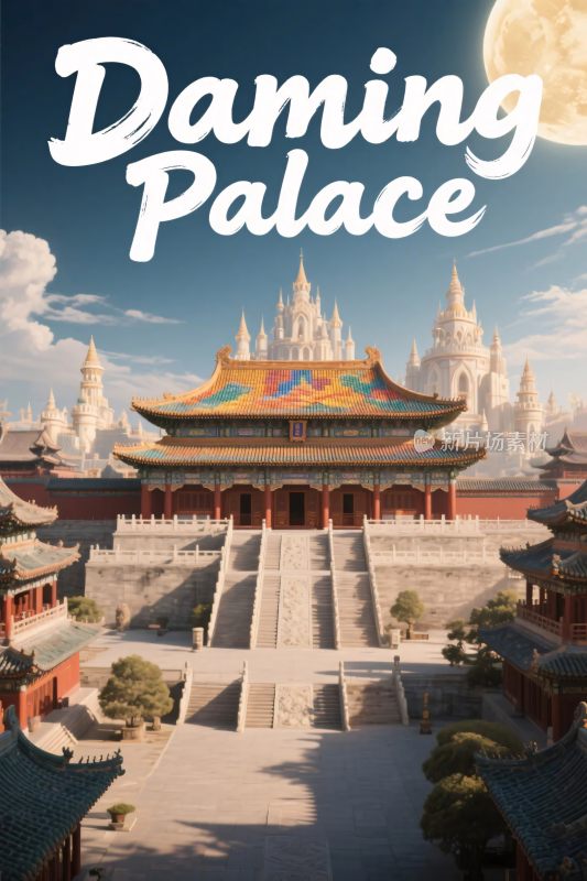 大明宫古建筑插画