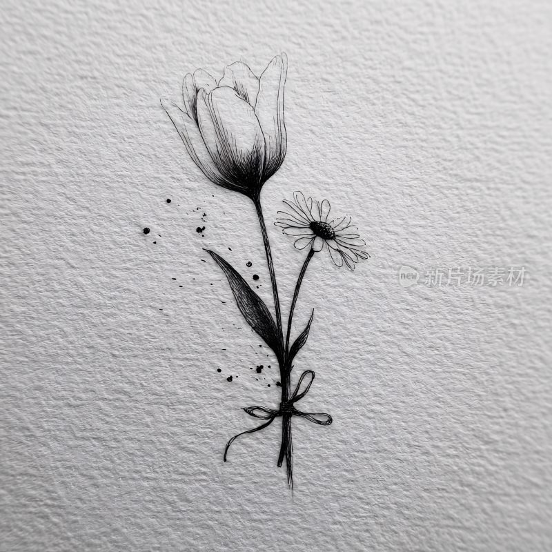 黑白手绘花朵插画